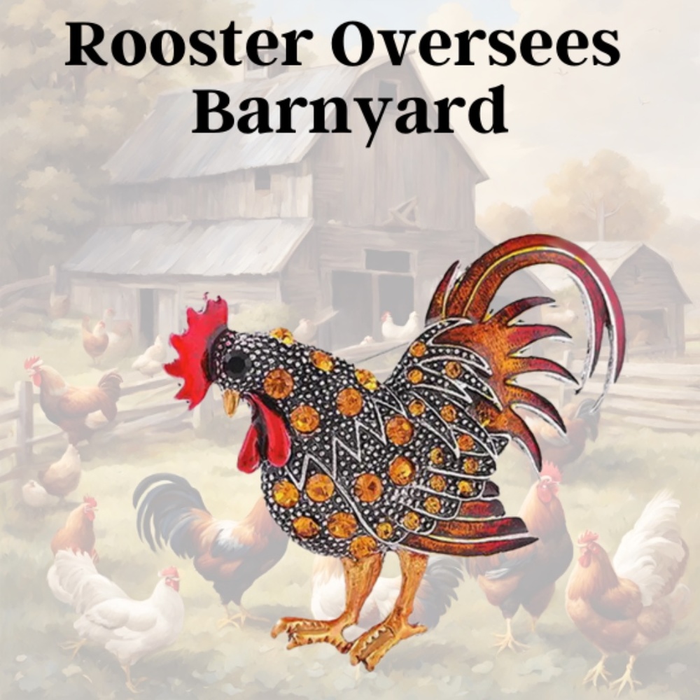 Brooch - Colorful Rooster Rhinestones Vintage Style - Alloy (Mixture of Metals)